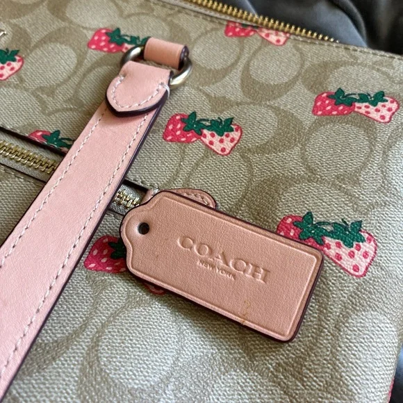 Coach Tote Bag with Strawberry Design - Tan and Pink - Picture 5 of 6